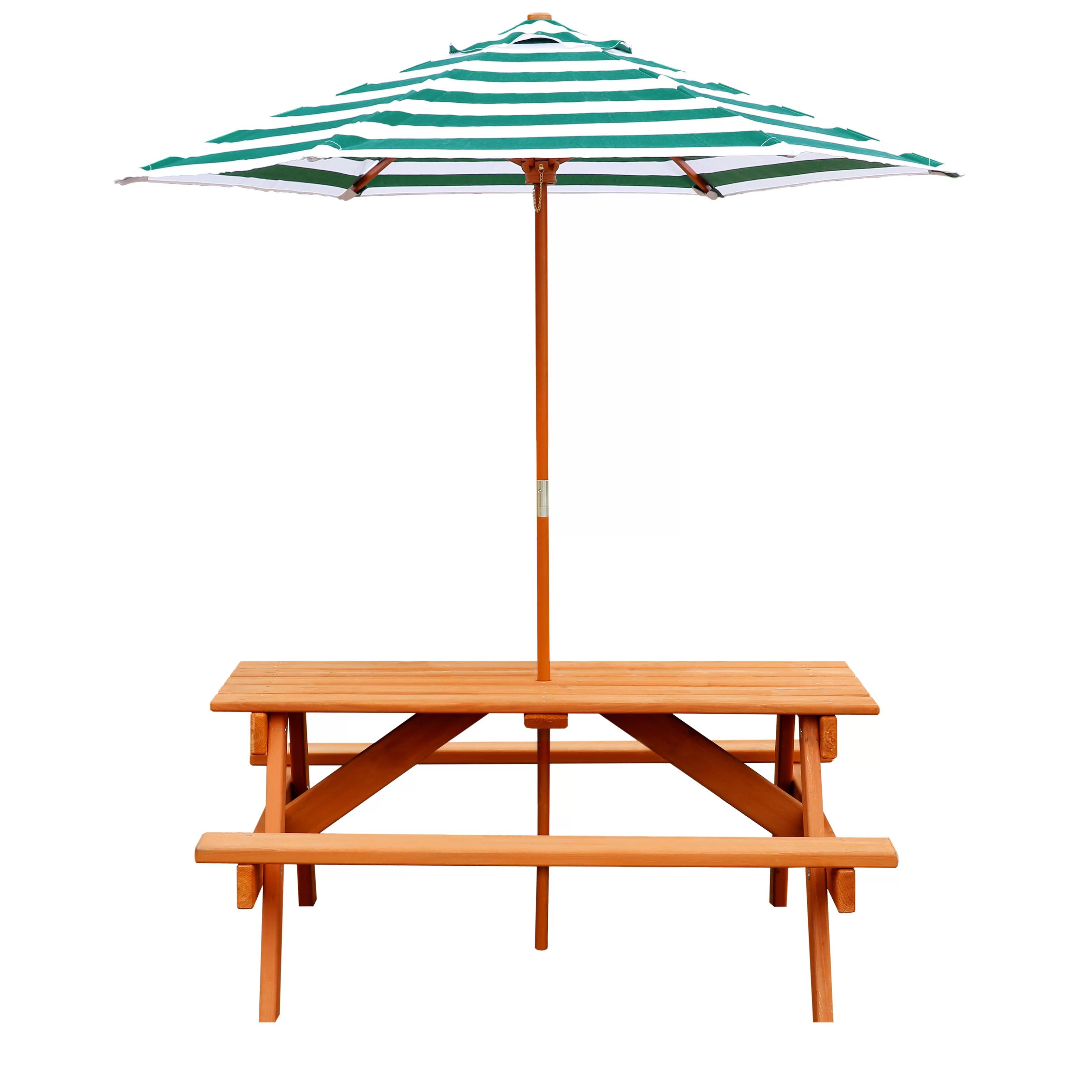 Kids 4 Piece Solid Wood Outdoor Table and Chair Set and Bench thumbnail 3