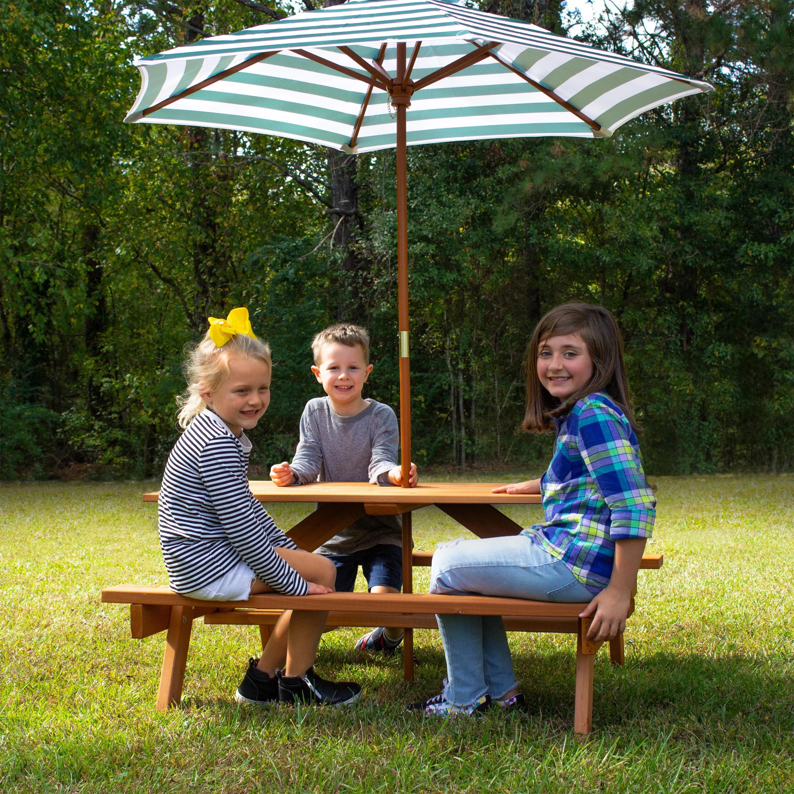 Kids 4 Piece Solid Wood Outdoor Table and Chair Set and Bench thumbnail 4