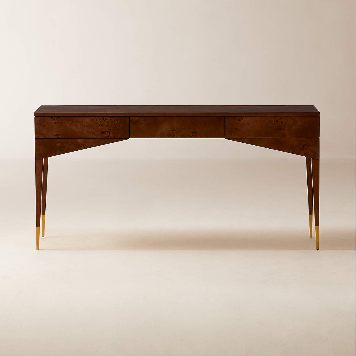 SPILLO 2-DRAWER BROWN BURL WOOD DESK thumbnail 2