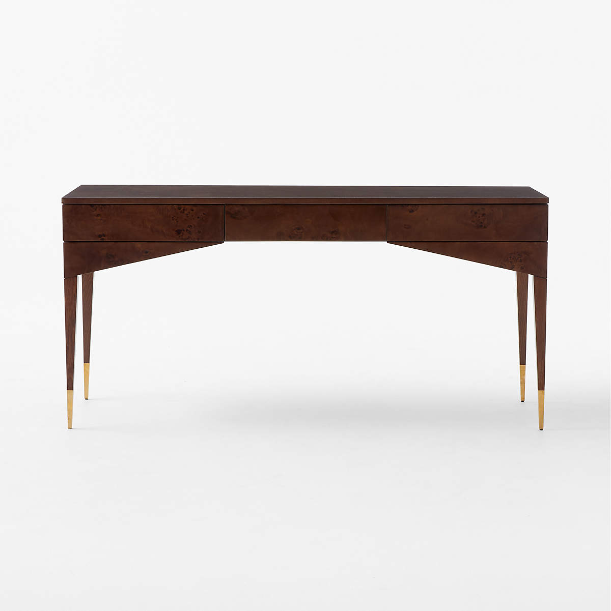 SPILLO 2-DRAWER BROWN BURL WOOD DESK thumbnail 3