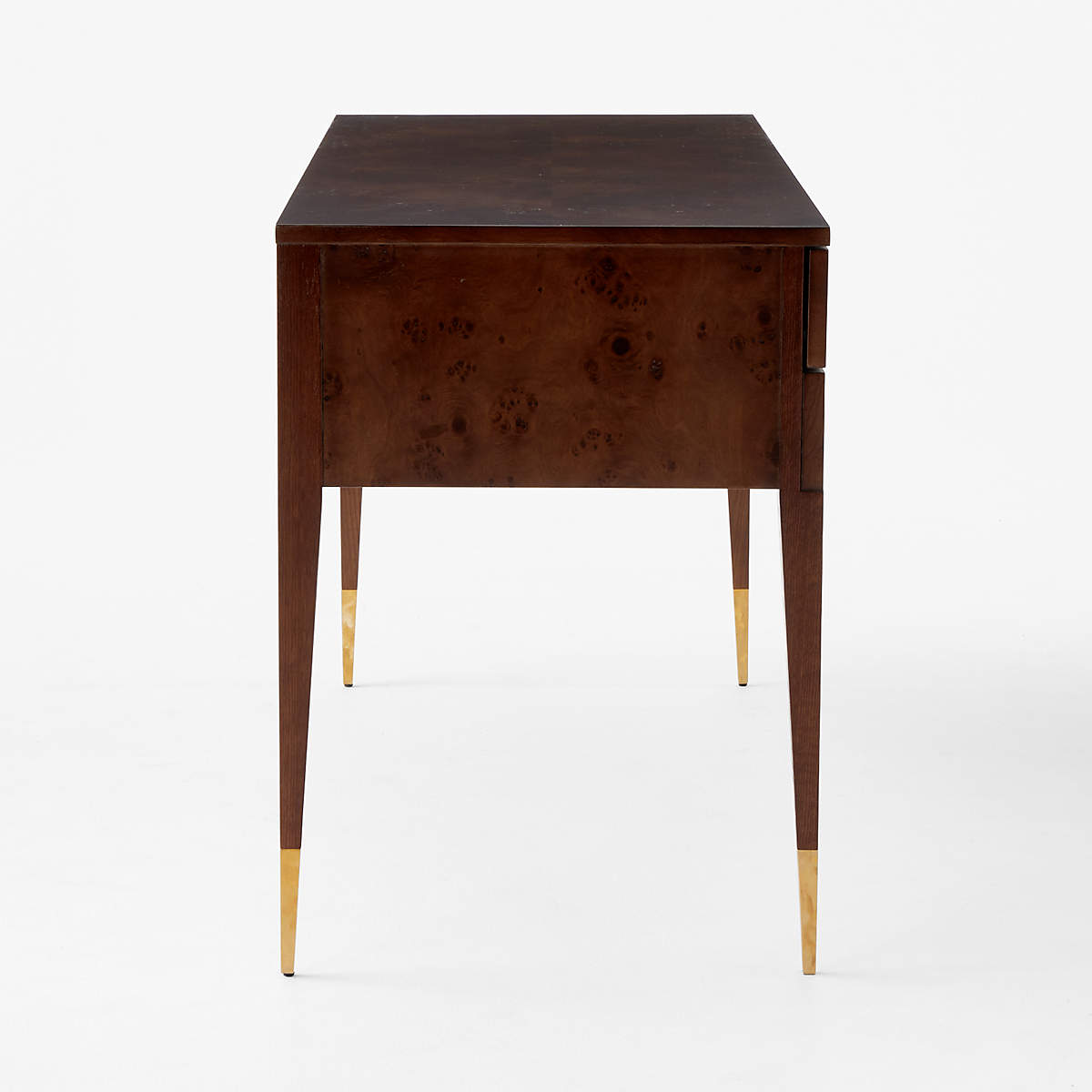 SPILLO 2-DRAWER BROWN BURL WOOD DESK thumbnail 4