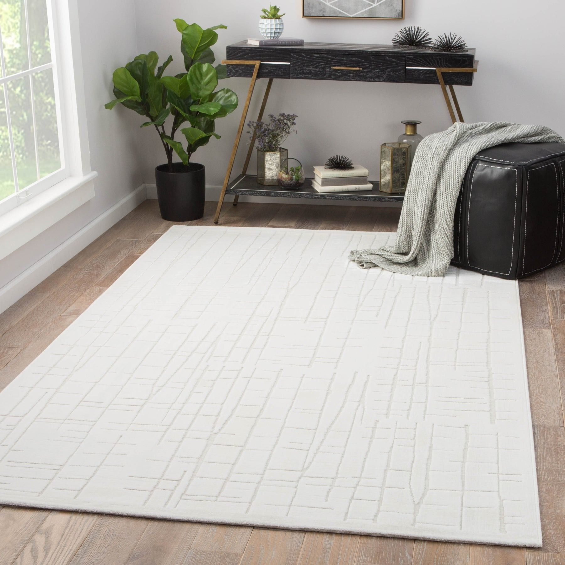 Palmer Abstract White & Cream Area Rug thumbnail 2