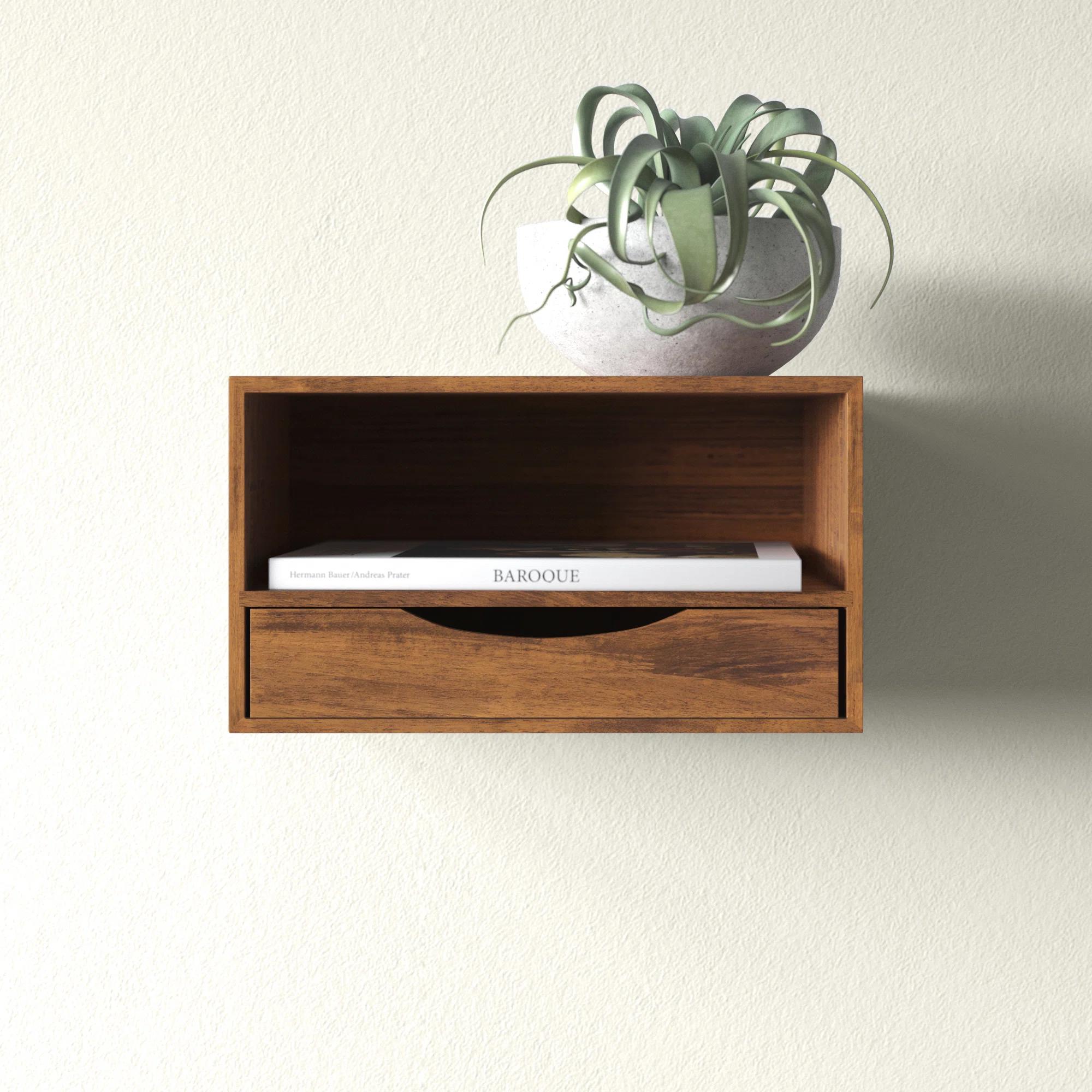 Adeana Poplar Solid Wood Floating Shelf with Drawer thumbnail 2