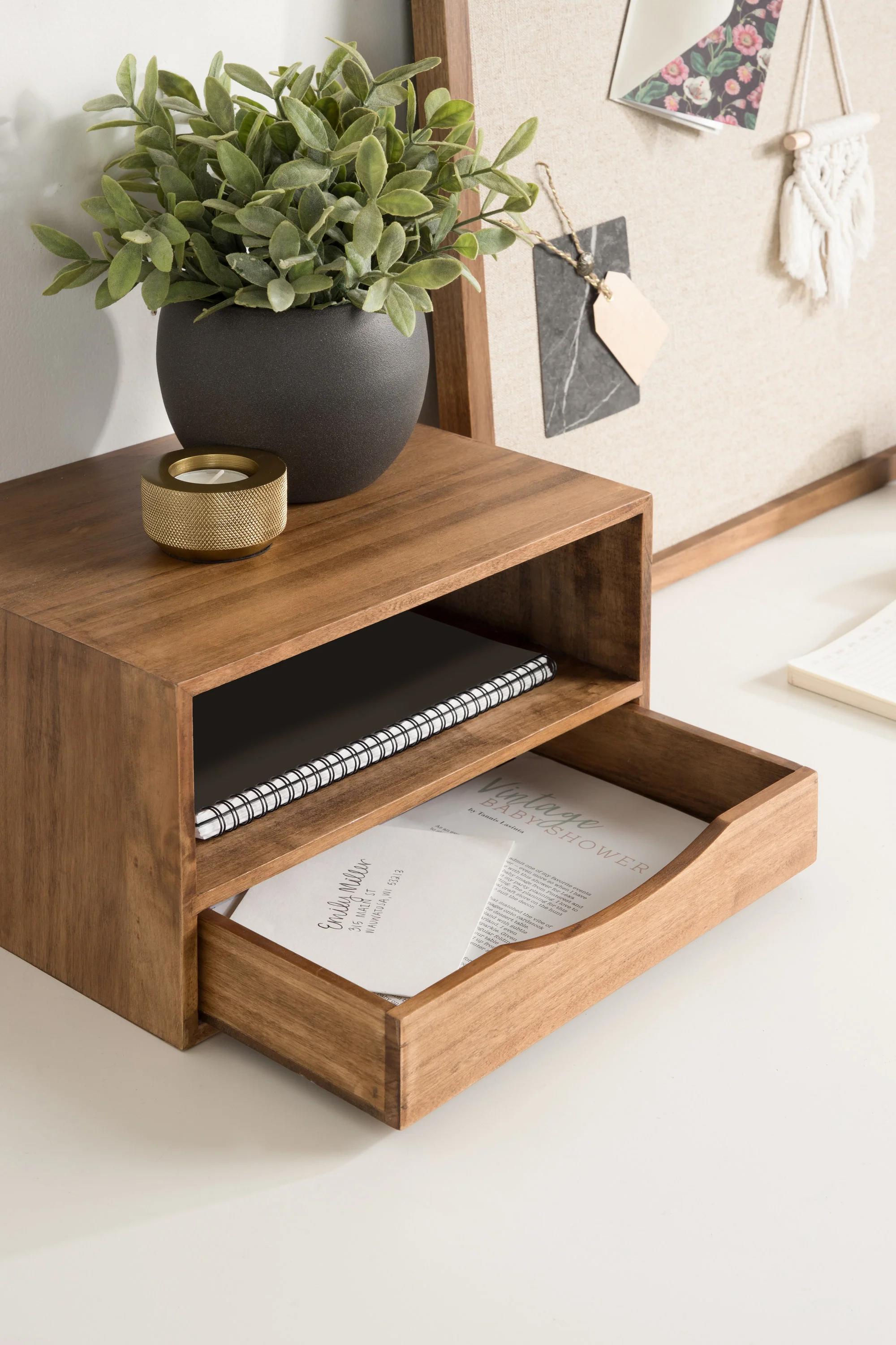 Adeana Poplar Solid Wood Floating Shelf with Drawer thumbnail 5