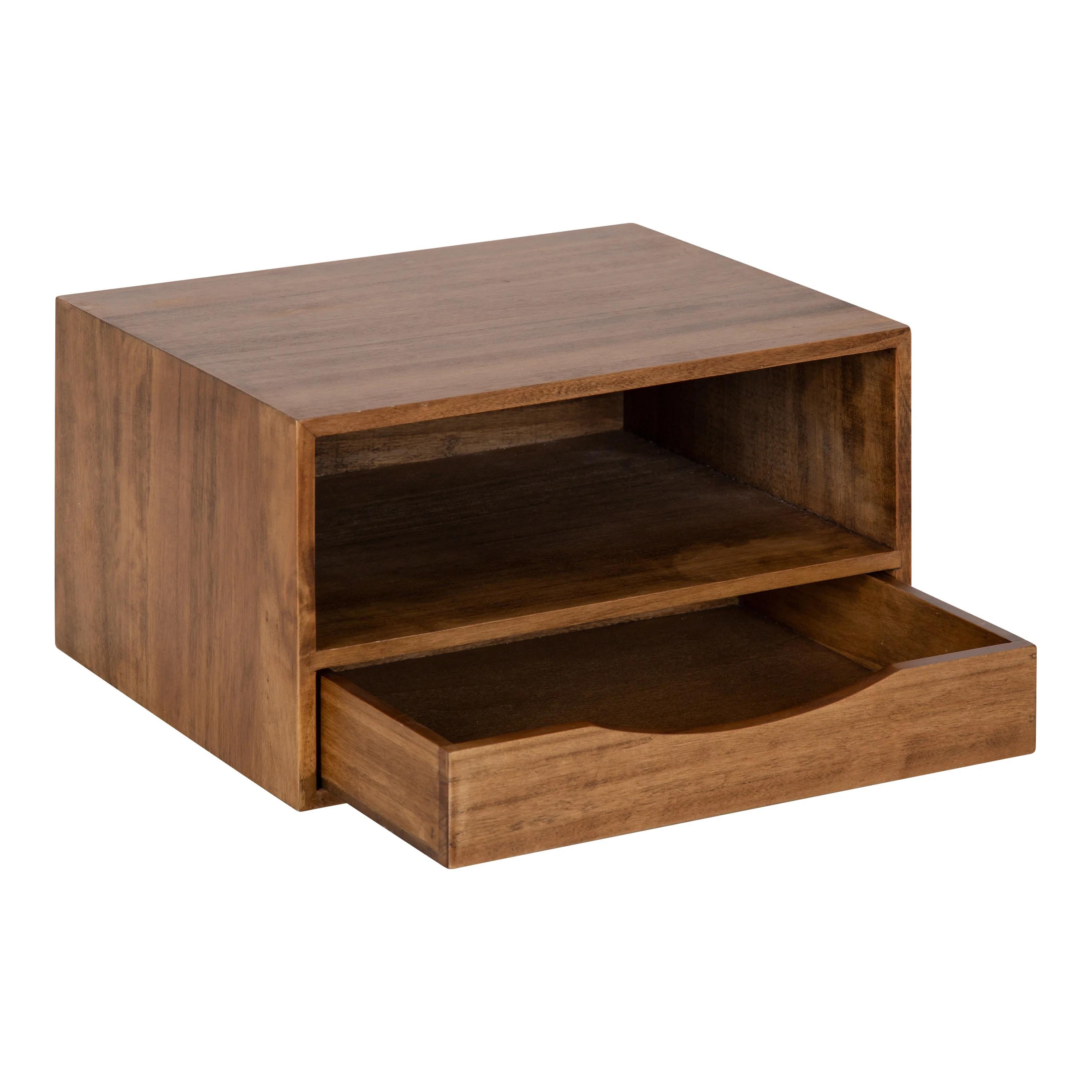 Adeana Poplar Solid Wood Floating Shelf with Drawer thumbnail 6
