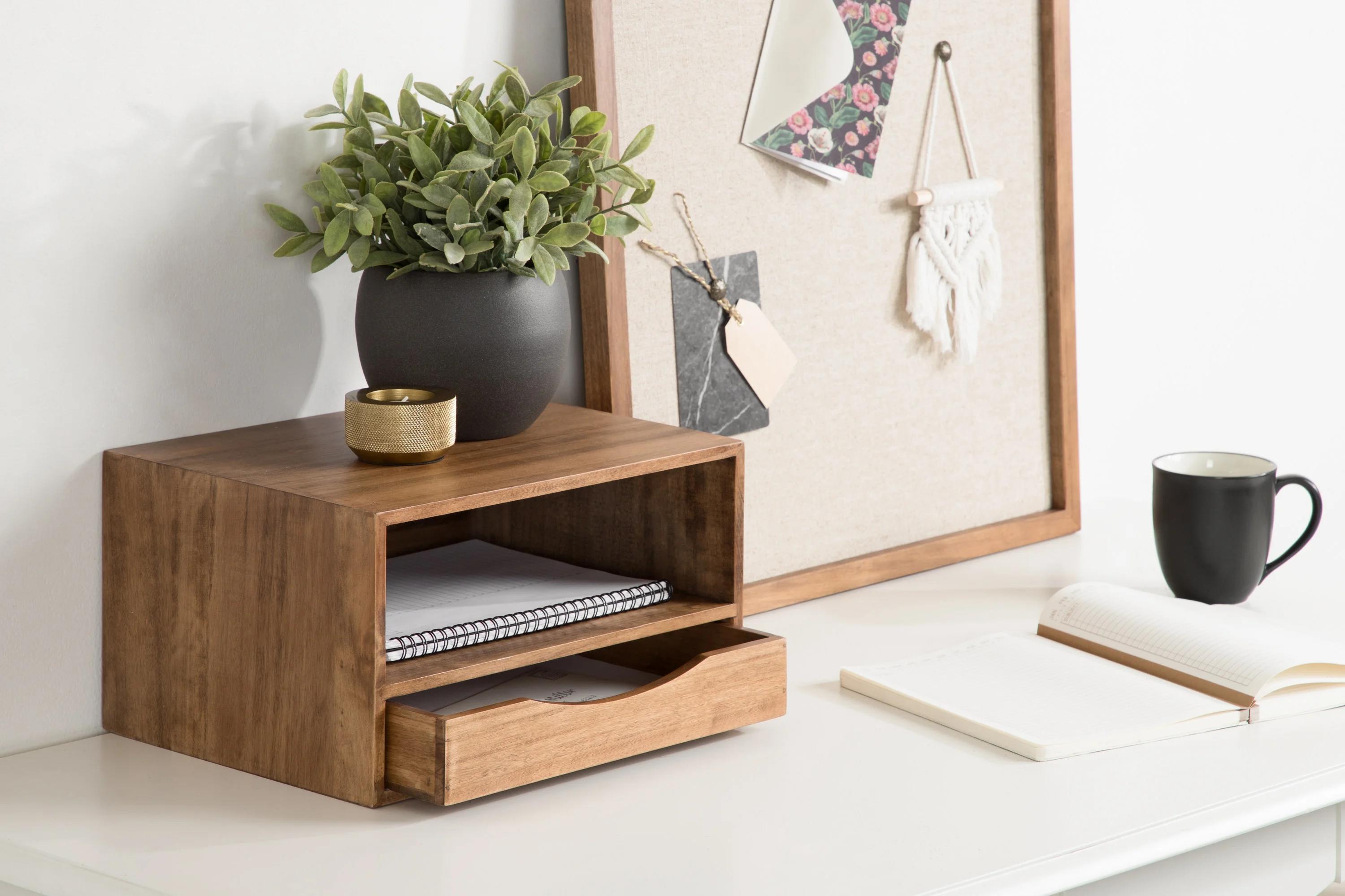 Adeana Poplar Solid Wood Floating Shelf with Drawer thumbnail 7