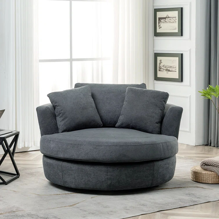 Ardian 54" Wide Polyester Swivel Barrel Chair thumbnail 2
