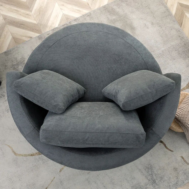 Ardian 54" Wide Polyester Swivel Barrel Chair thumbnail 3
