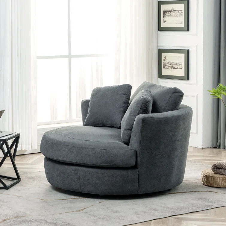 Ardian 54" Wide Polyester Swivel Barrel Chair thumbnail 4