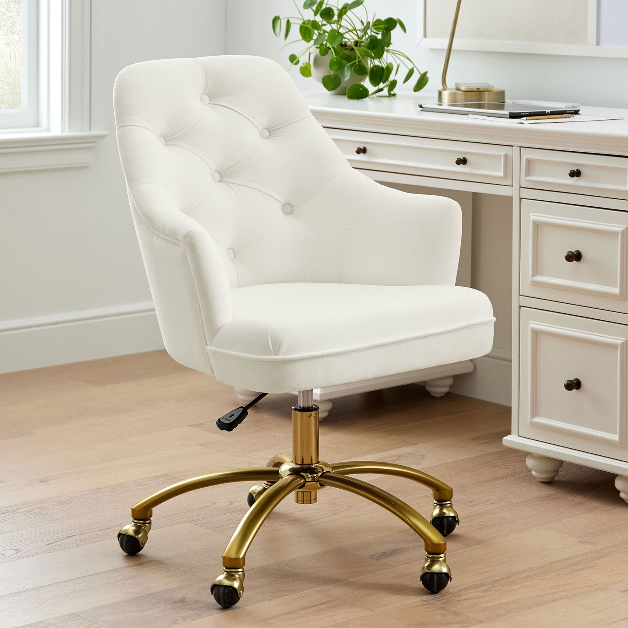 Everyday Velvet Ivory Tufted Swivel Desk Chair thumbnail 2