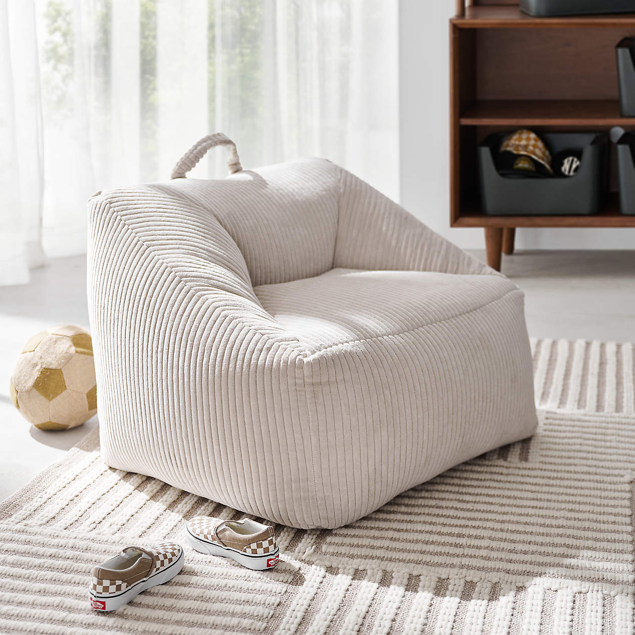 Stone Tan Velvet Corduroy Kids Plush Lounge Chair thumbnail 3