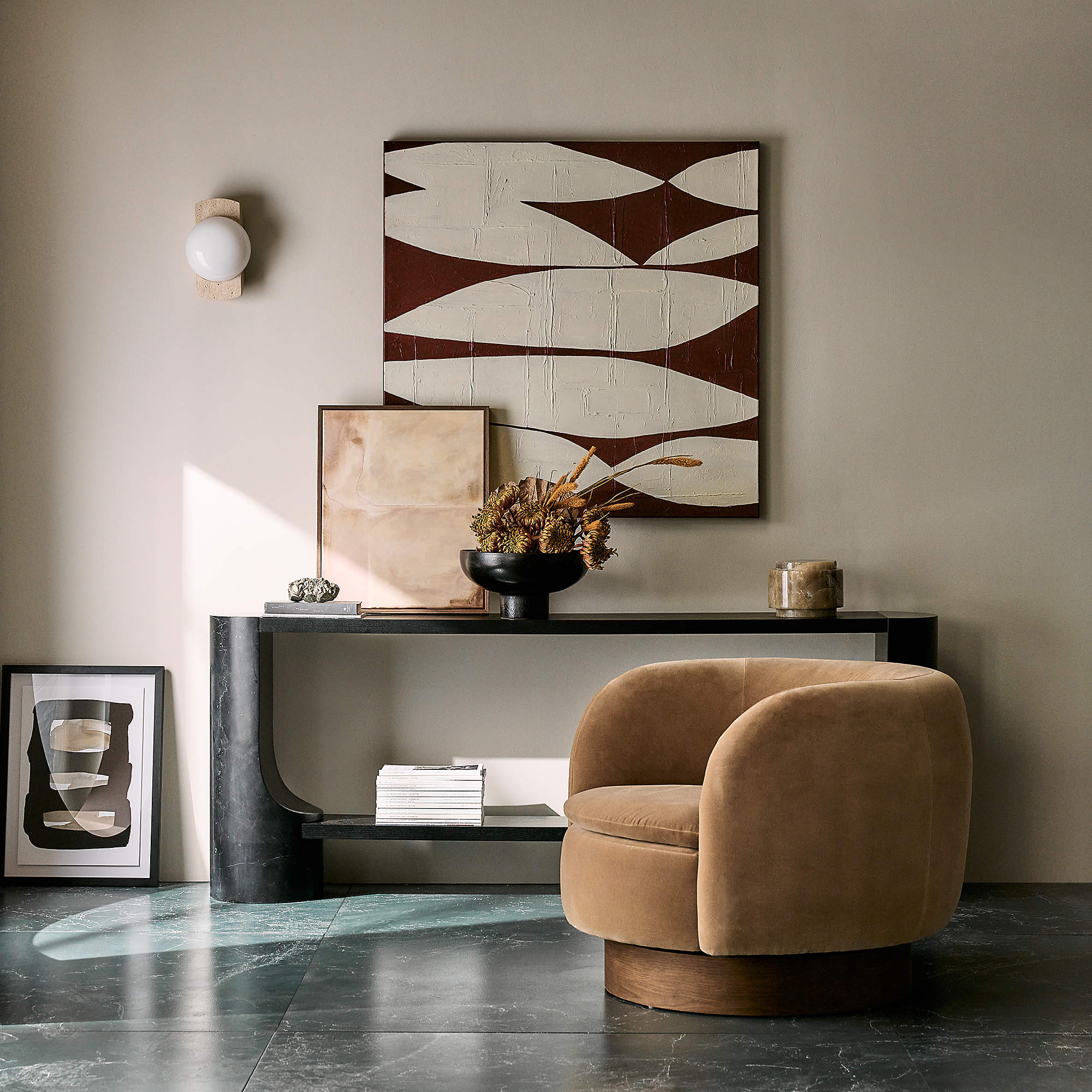 Muir Camel Velvet Swivel Chair thumbnail 2