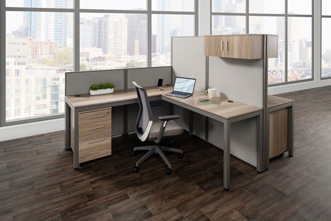 At Work Dual L Shaped Cubicle with Mobile Ped thumbnail 3
