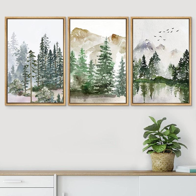 Pastel Mountain Range Wood Forest Frame thumbnail 2