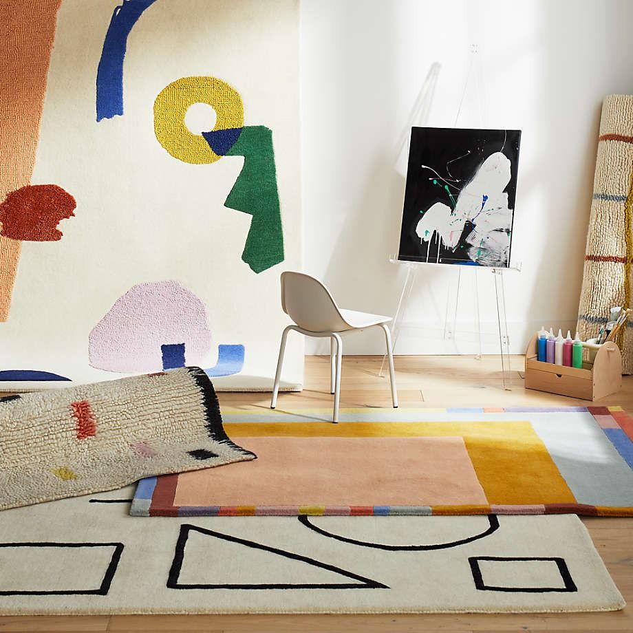 Bright Colorblock Border Geometric Kids Rug thumbnail 2