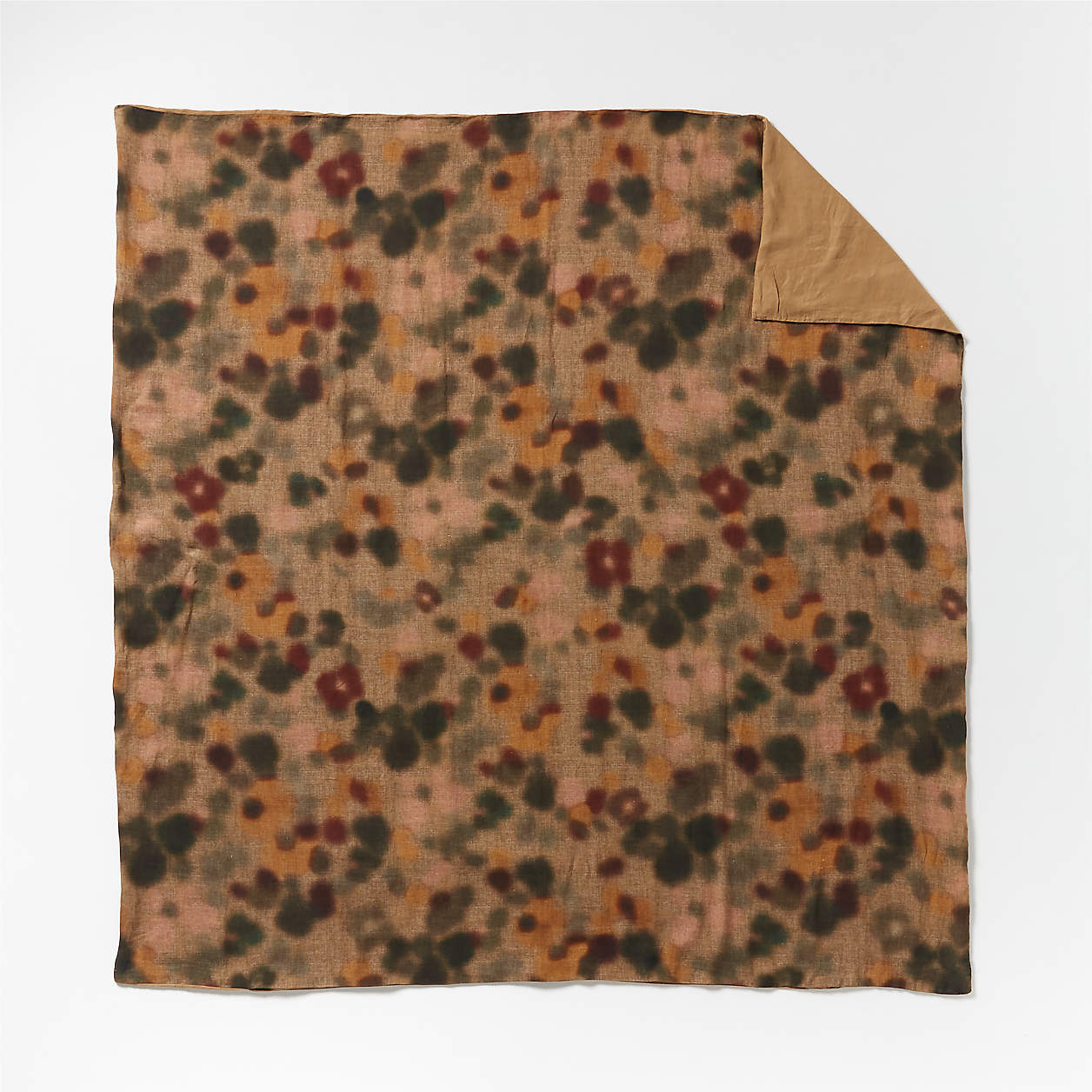 Linen Oversized Floral Ocher Tan and Green King Duvet Cover thumbnail 3