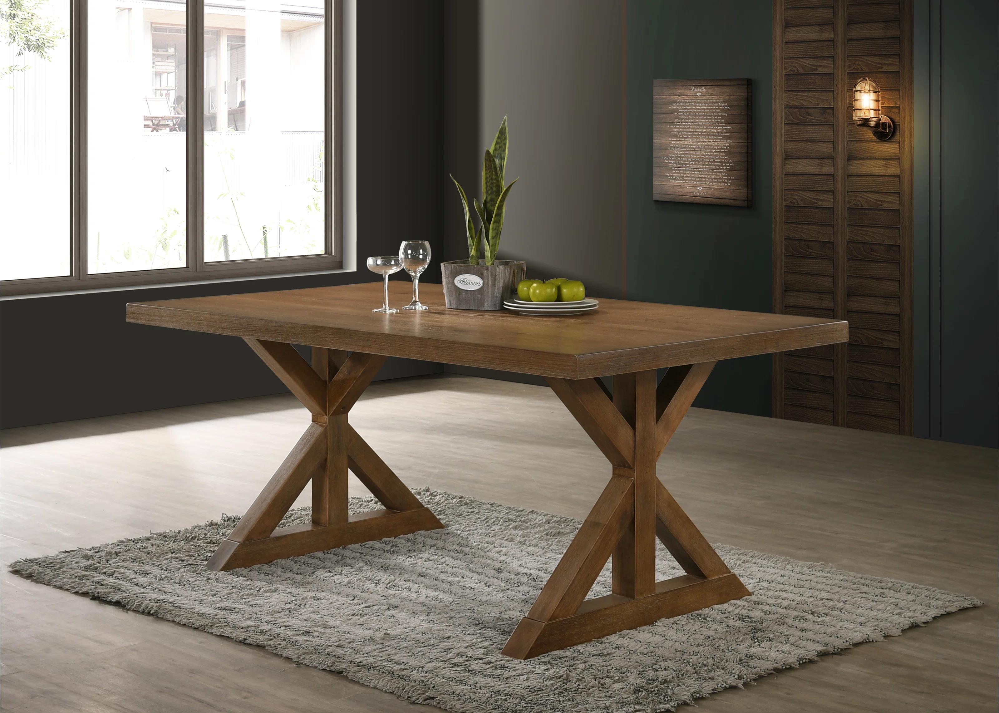 Enna Morden Farmhouse Wood Trestle Dining Set thumbnail 2