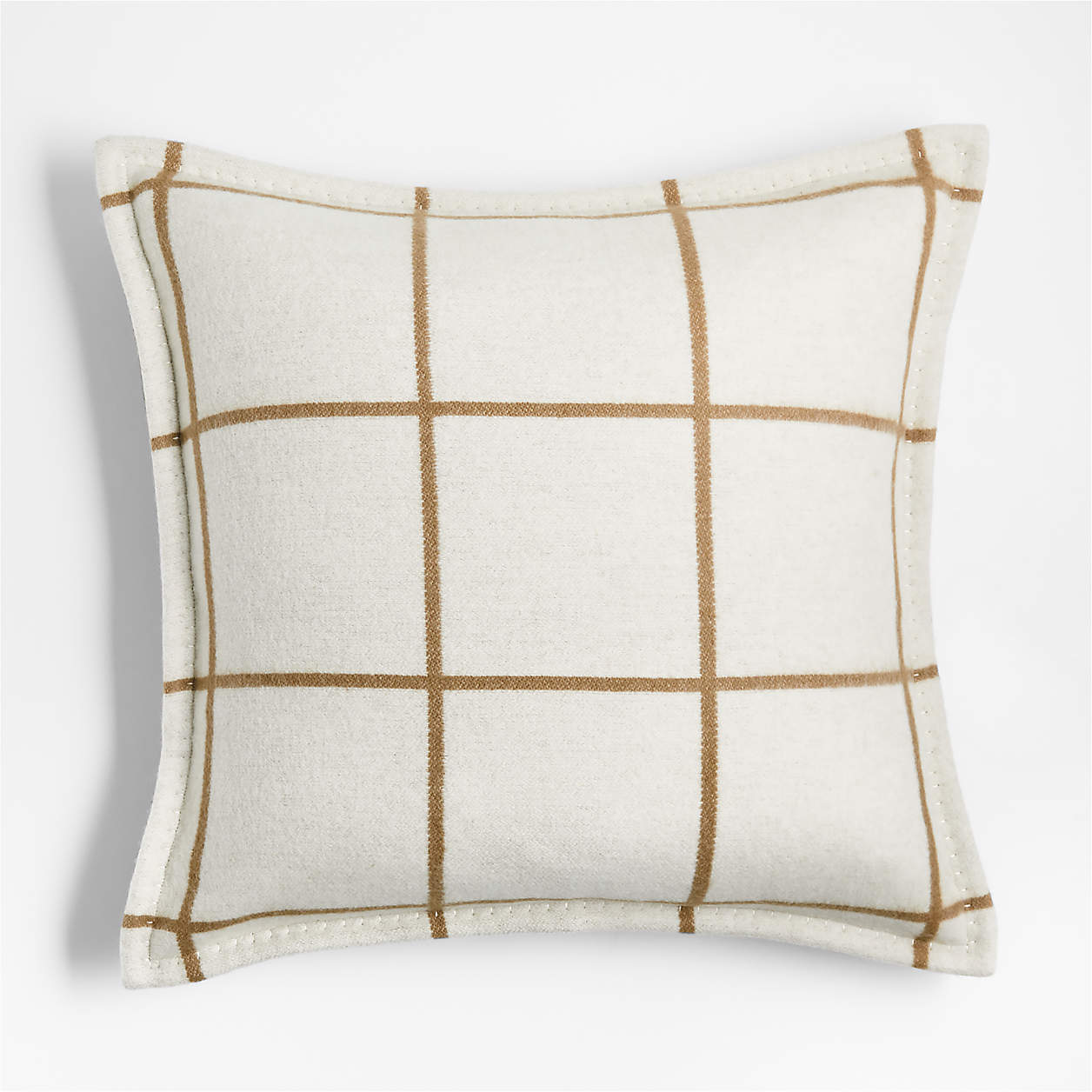 Camel Brown Reversible Merino Wool Windowpane Throw Pillow Cover-20"x20" thumbnail 2