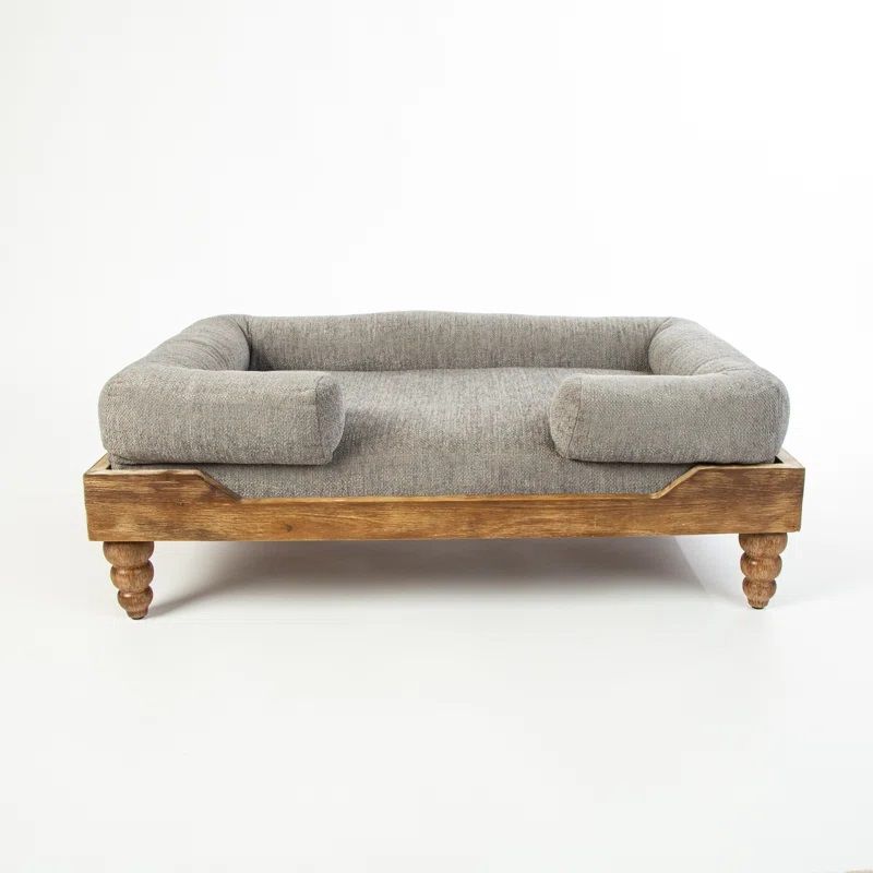 Acacia Wood Dog Bed With Washable Cushion thumbnail 2