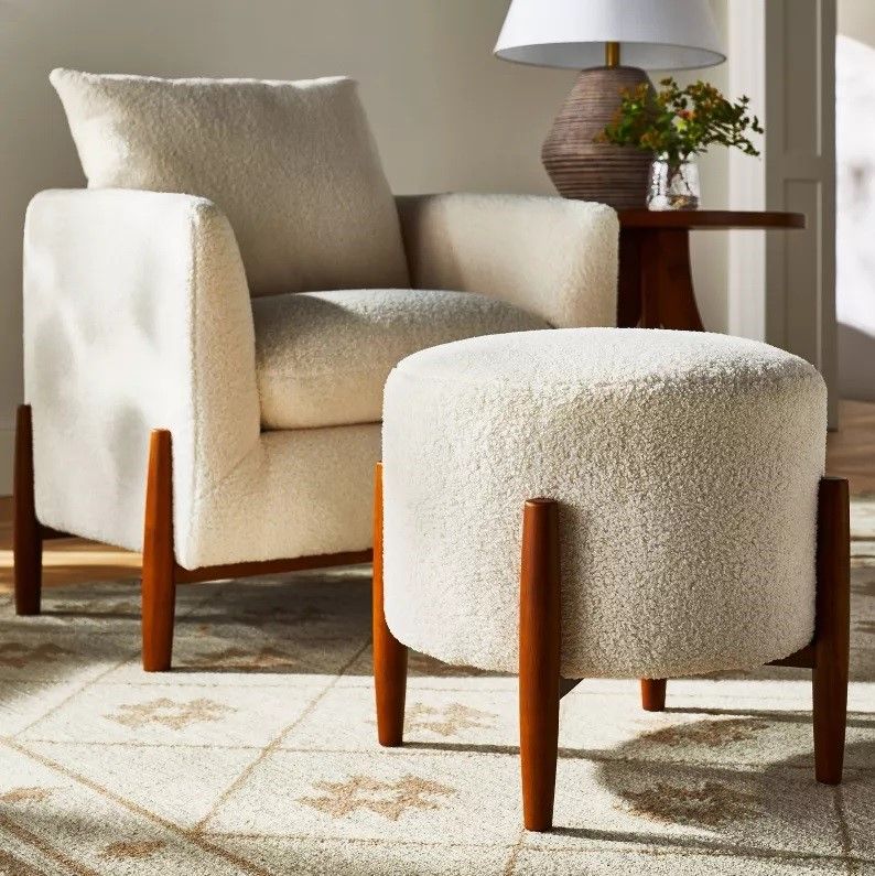 Elroy Faux Shearling Round Ottoman thumbnail 2