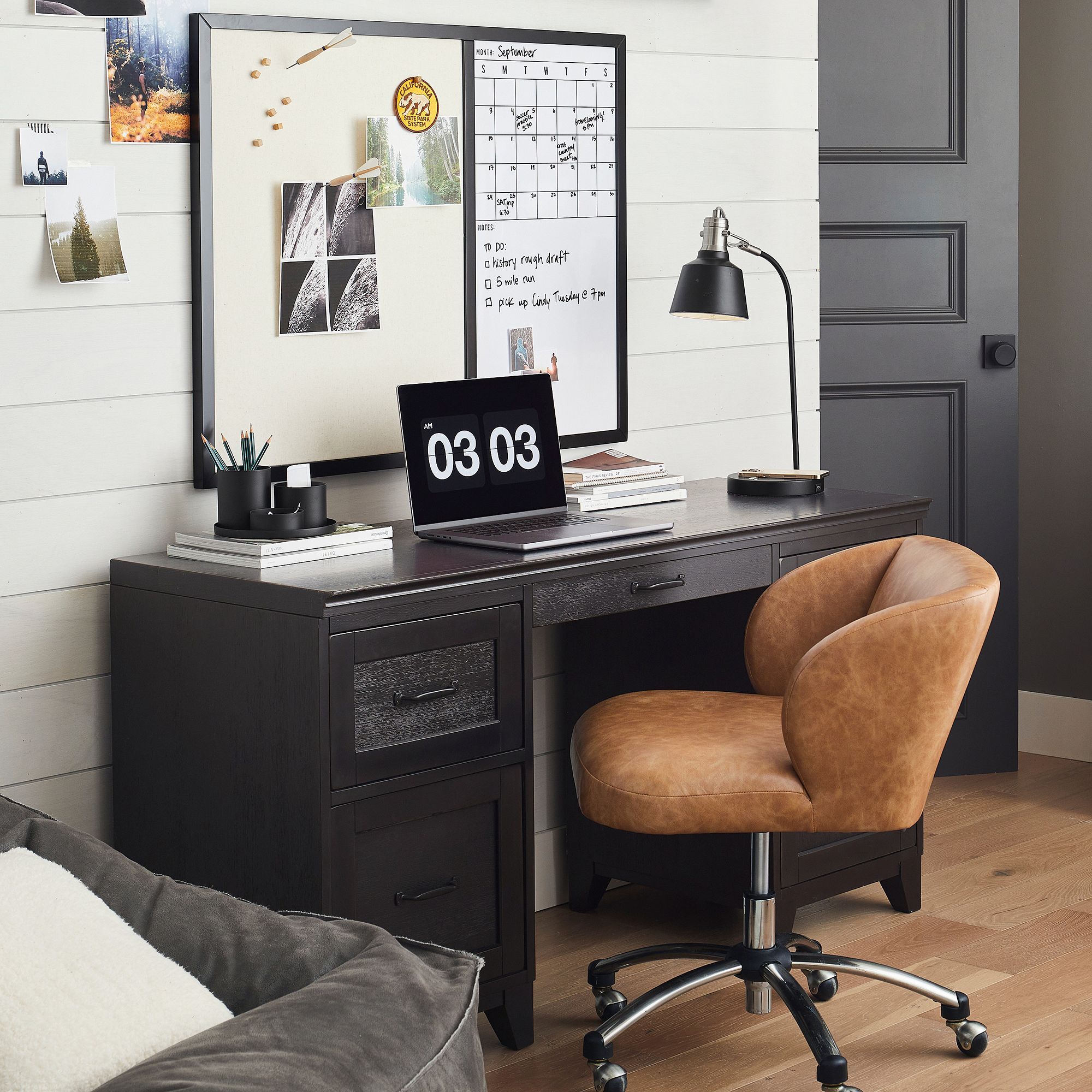 Faux Leather Caramel Wingback Swivel Desk Chair thumbnail 2