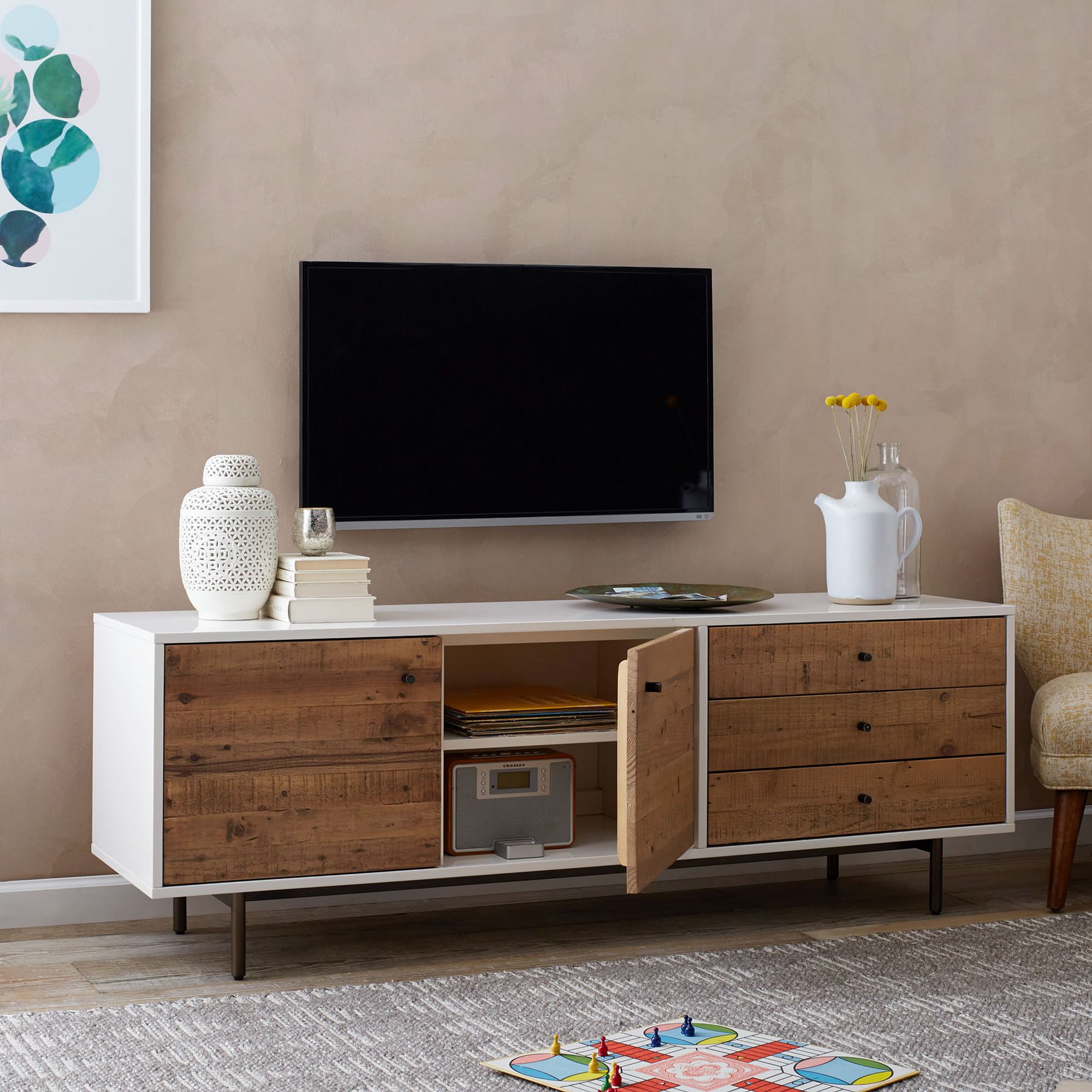 Reclaimed Wood And Lacquer Media Console thumbnail 2