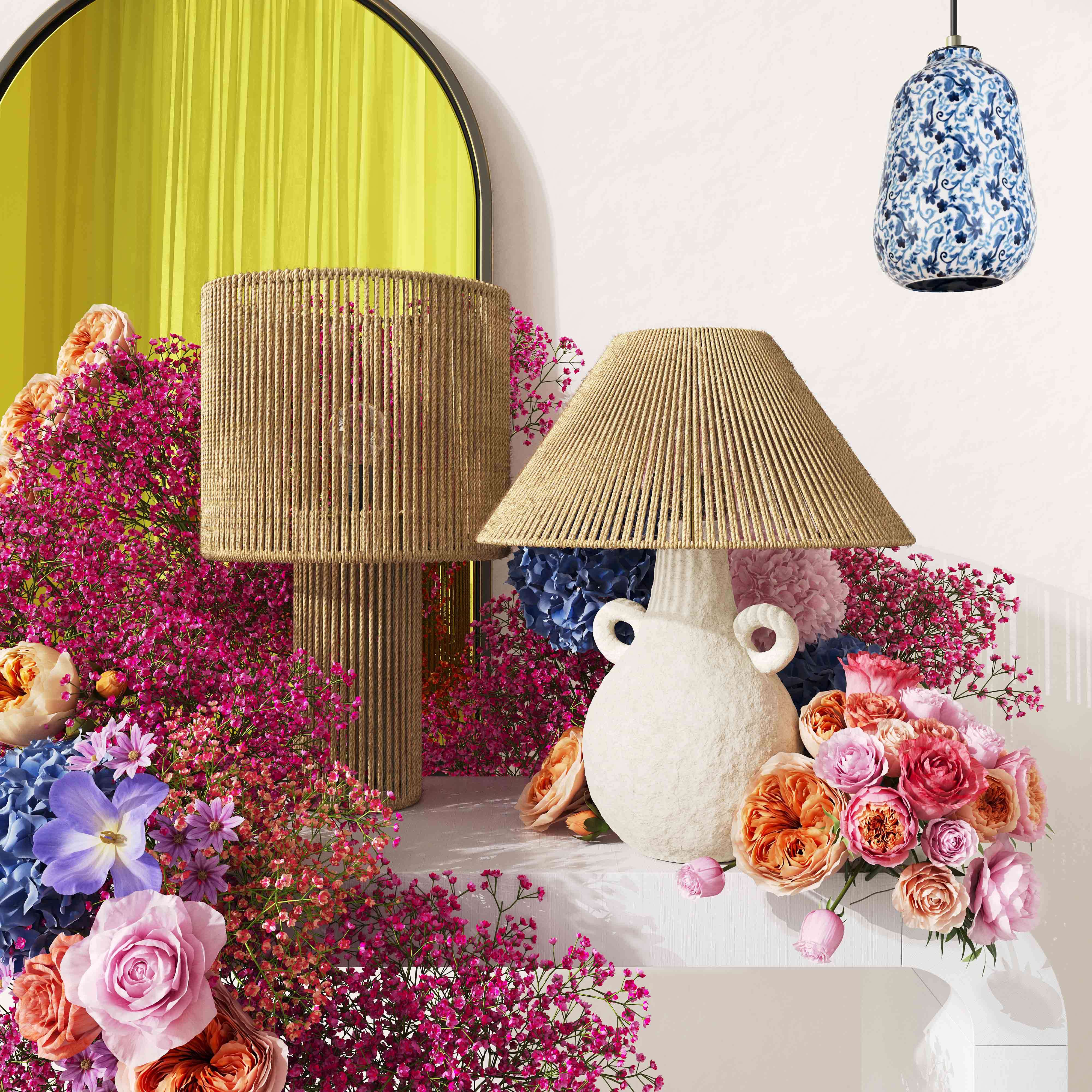 Tila Natural & White Ceramic Table Lamp thumbnail 2