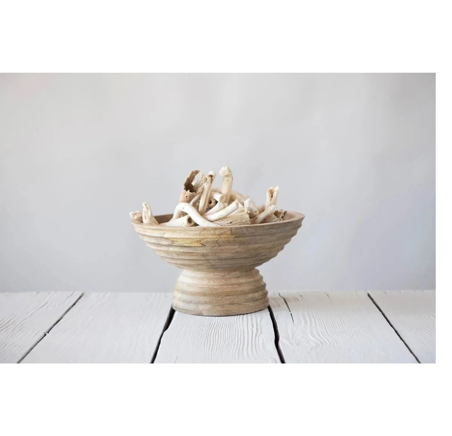 Mango Wood Ridged Footed Bowl thumbnail 2