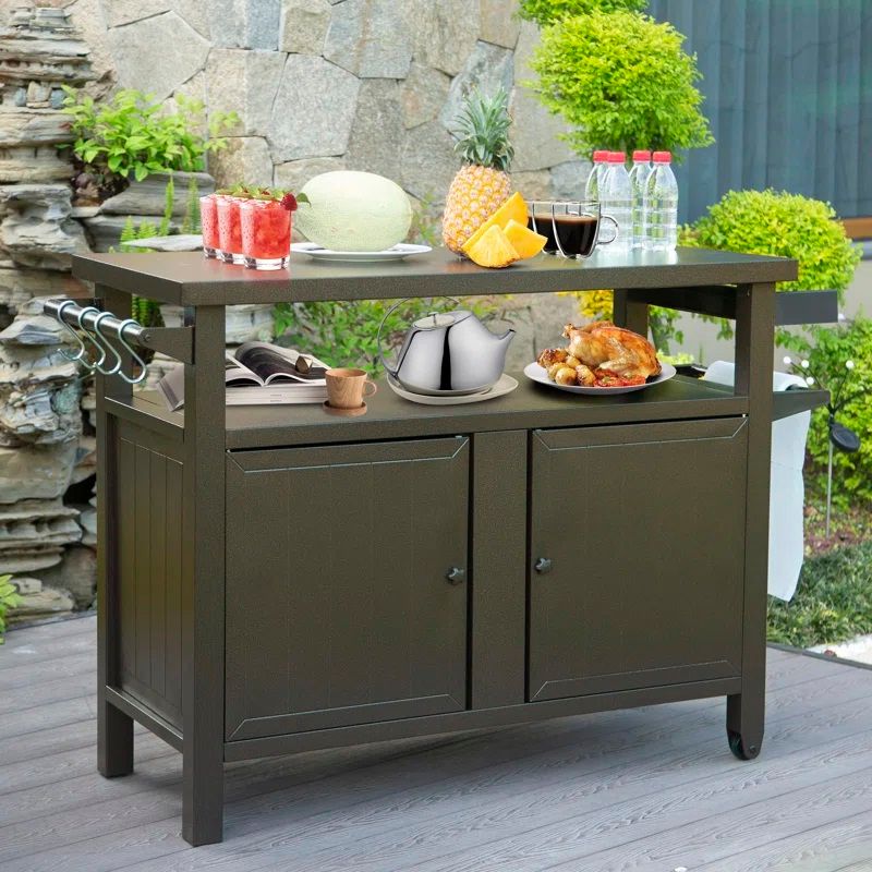 Metal Grill Carts Outdoor with Storage and Wheels thumbnail 2