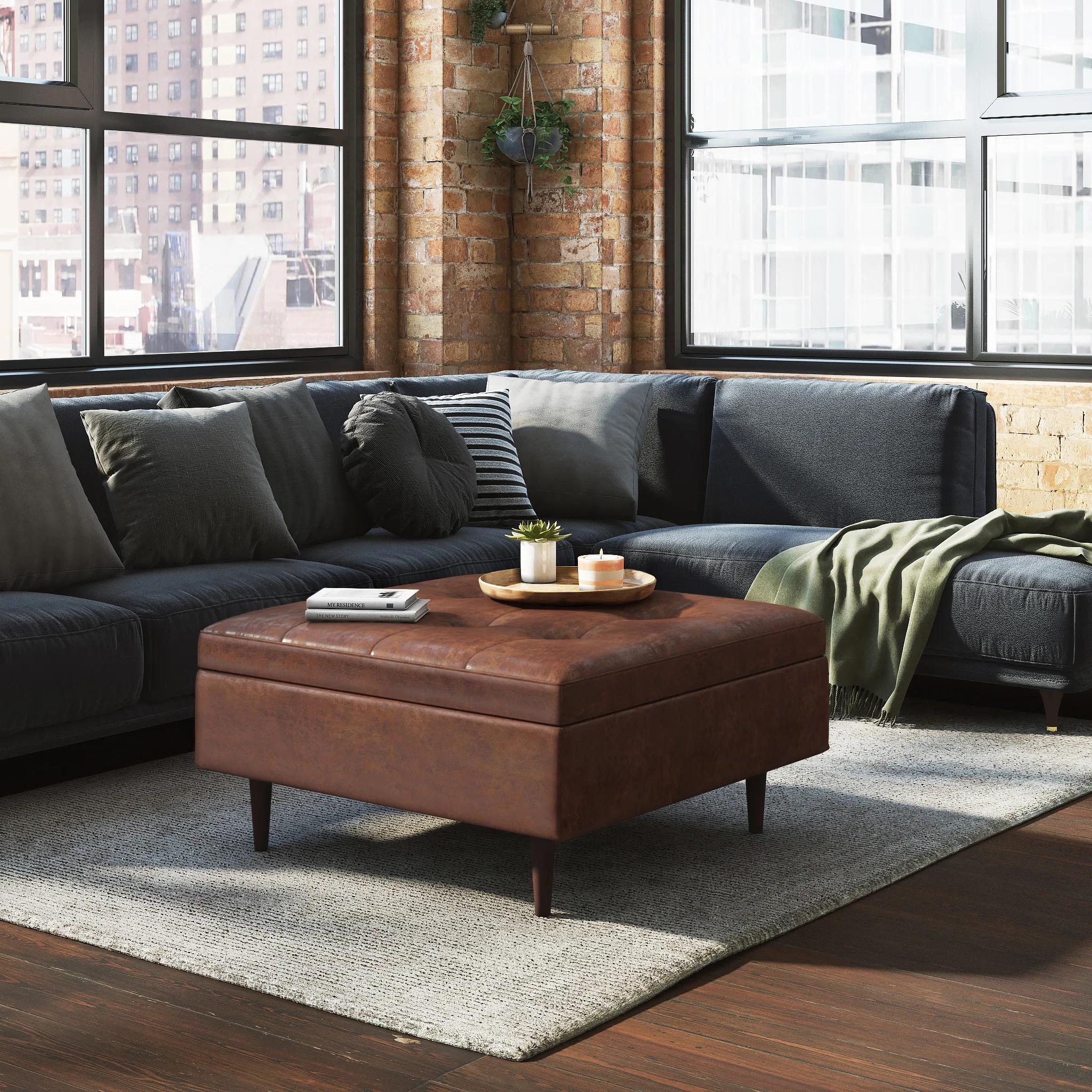 Darles Vegan Leather Storage Ottoman thumbnail 2