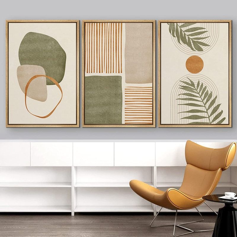 Framed Geometric Mid Century Canvas 3 Pieces Print 1 thumbnail 2