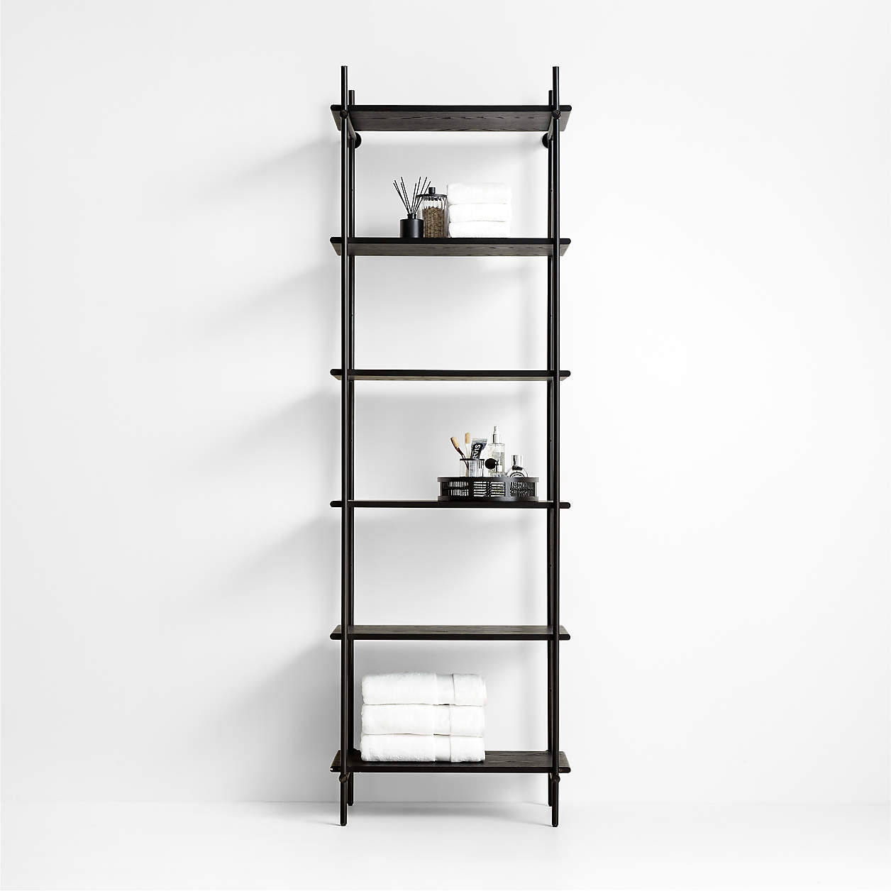 Petra Black Oak Wood and Metal Narrow Wall Mounted Bookcase thumbnail 3