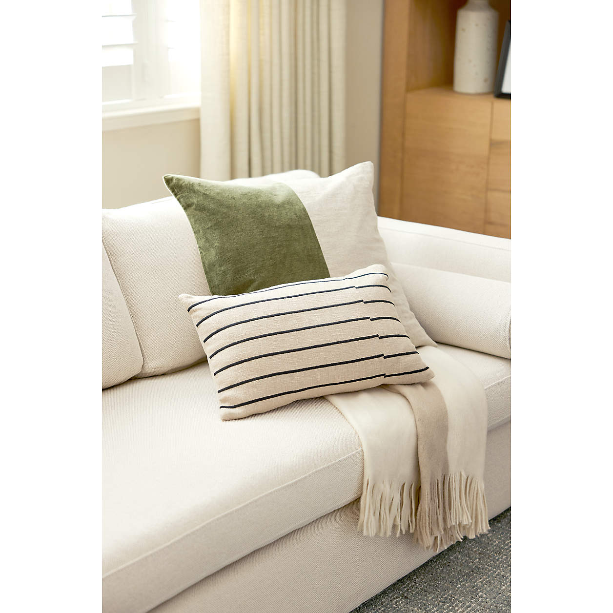 Casse Black and Ivory Striped Throw Pillow-20"x13" thumbnail 2