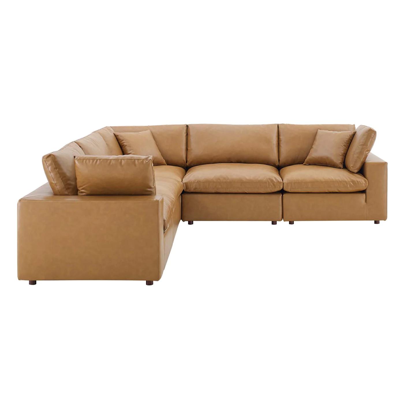 Moxi 5 Piece Overstuffed Vegan Leather Sectional Sofa Tan thumbnail 3