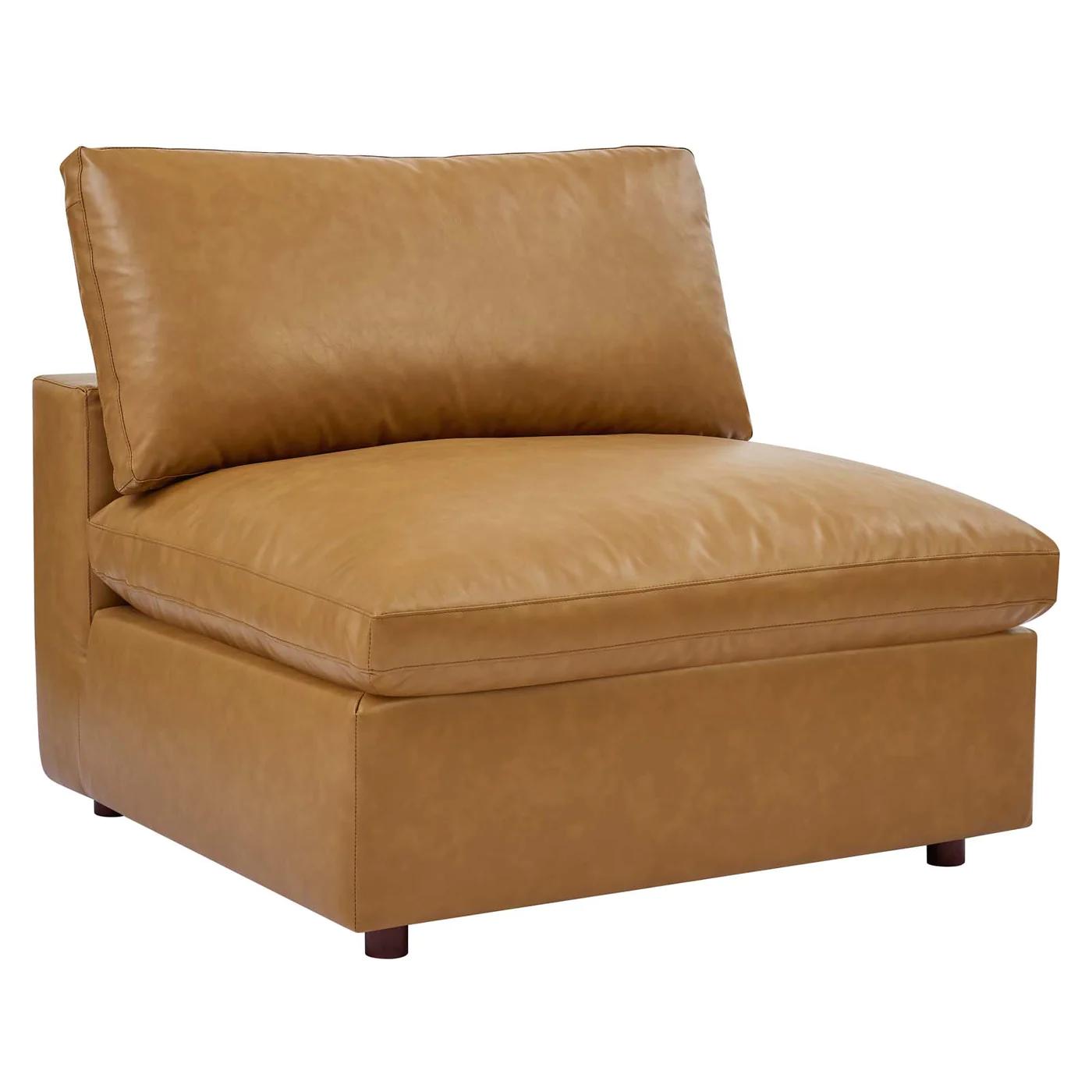 Moxi 5 Piece Overstuffed Vegan Leather Sectional Sofa Tan thumbnail 4