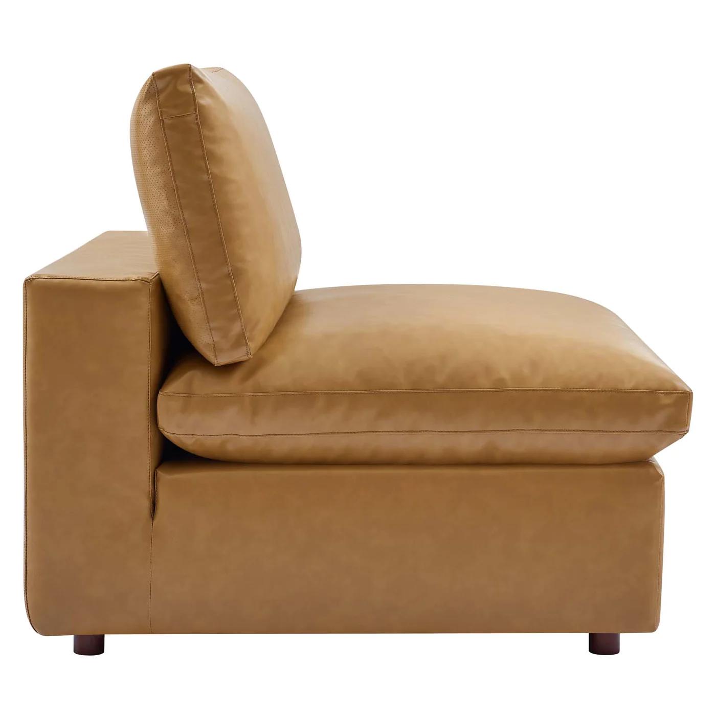 Moxi 5 Piece Overstuffed Vegan Leather Sectional Sofa Tan thumbnail 5