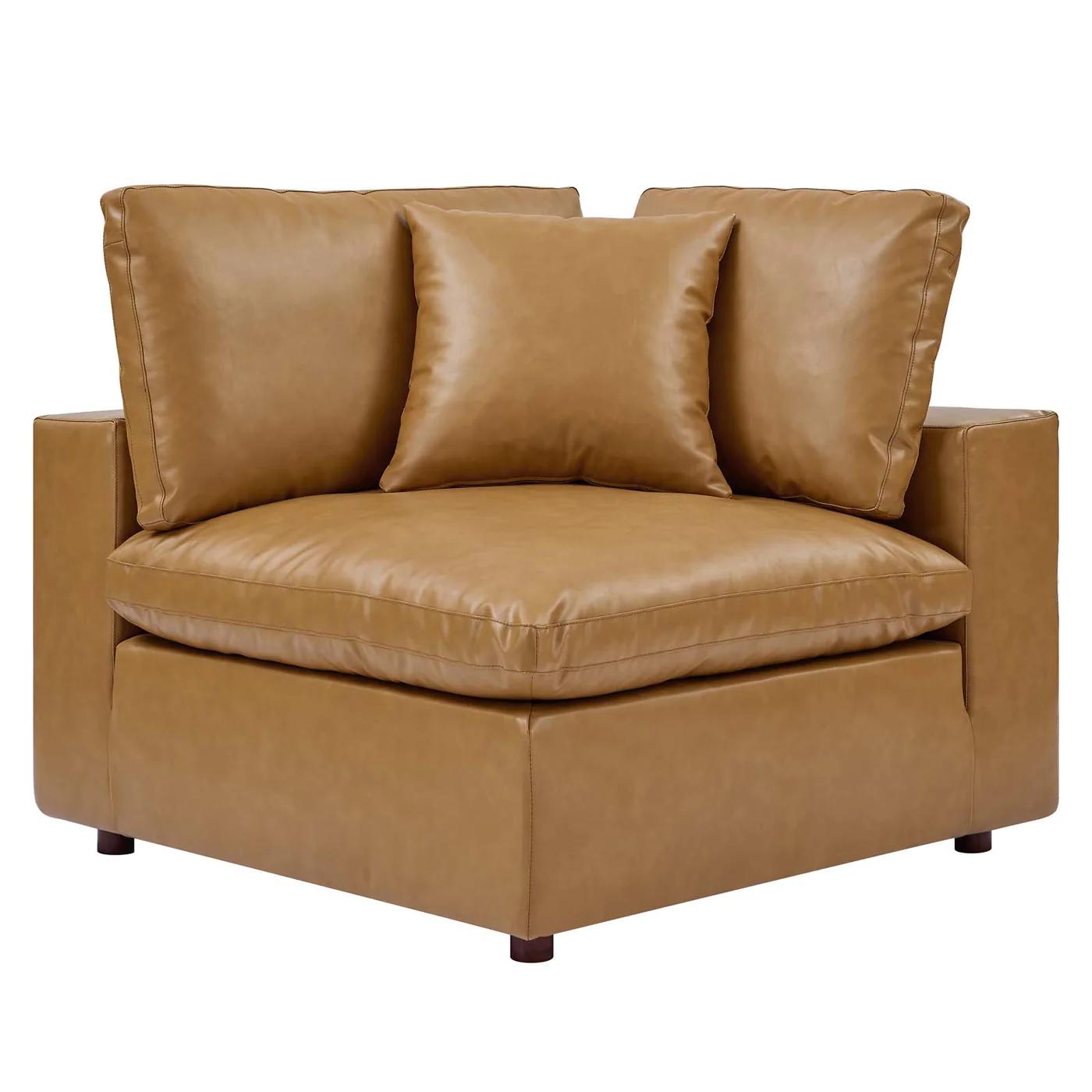 Moxi 5 Piece Overstuffed Vegan Leather Sectional Sofa Tan thumbnail 7