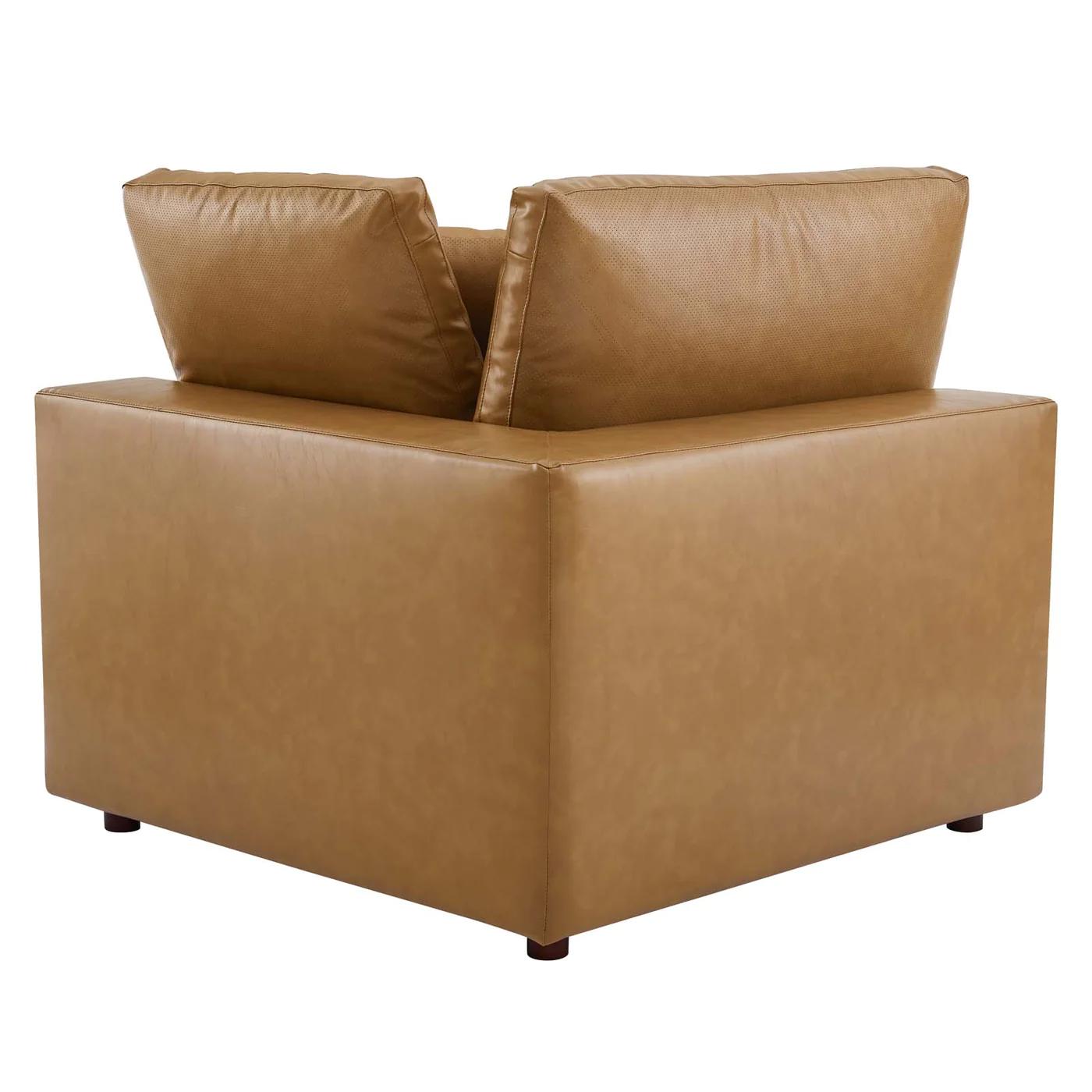Moxi 5 Piece Overstuffed Vegan Leather Sectional Sofa Tan thumbnail 8
