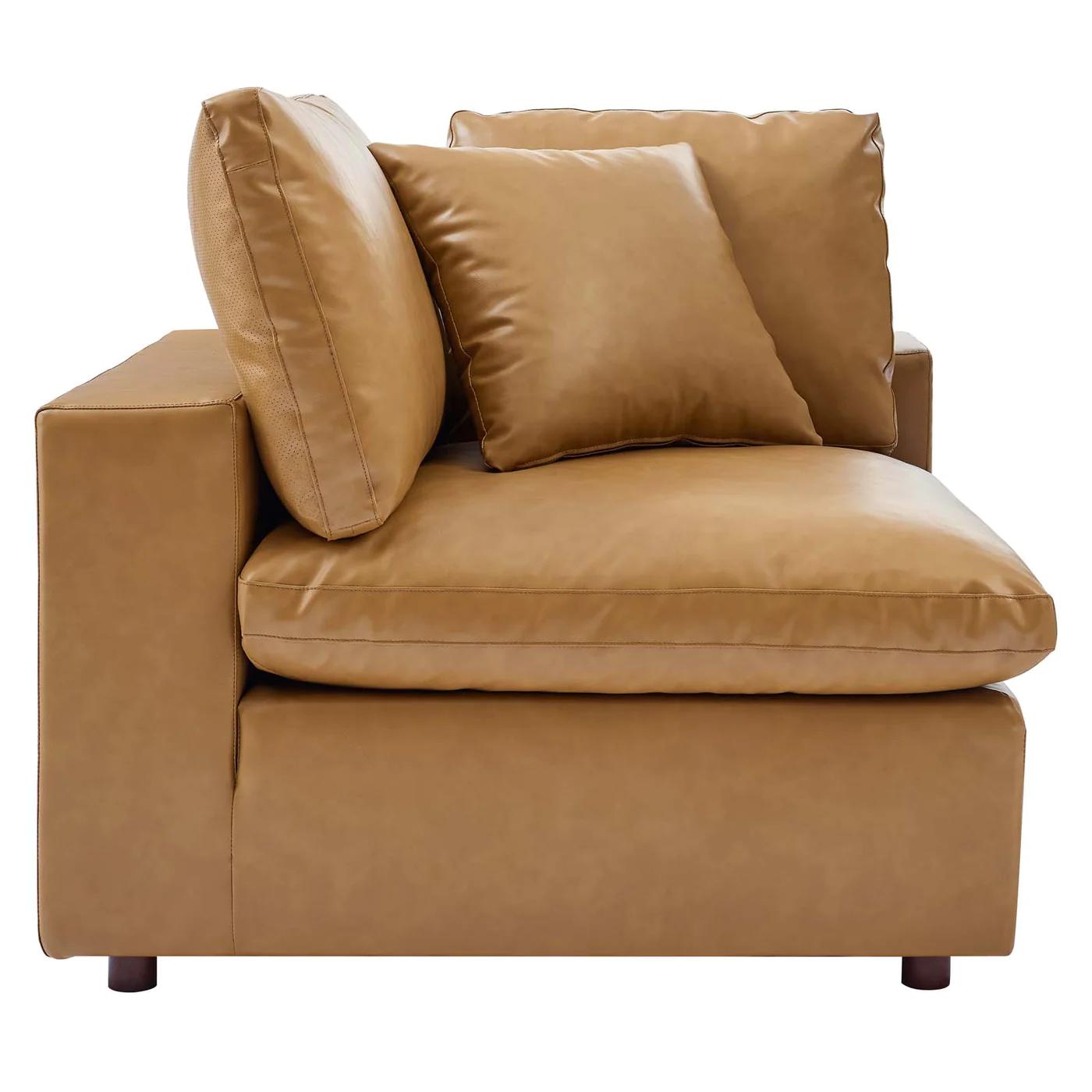 Moxi 5 Piece Overstuffed Vegan Leather Sectional Sofa Tan thumbnail 9