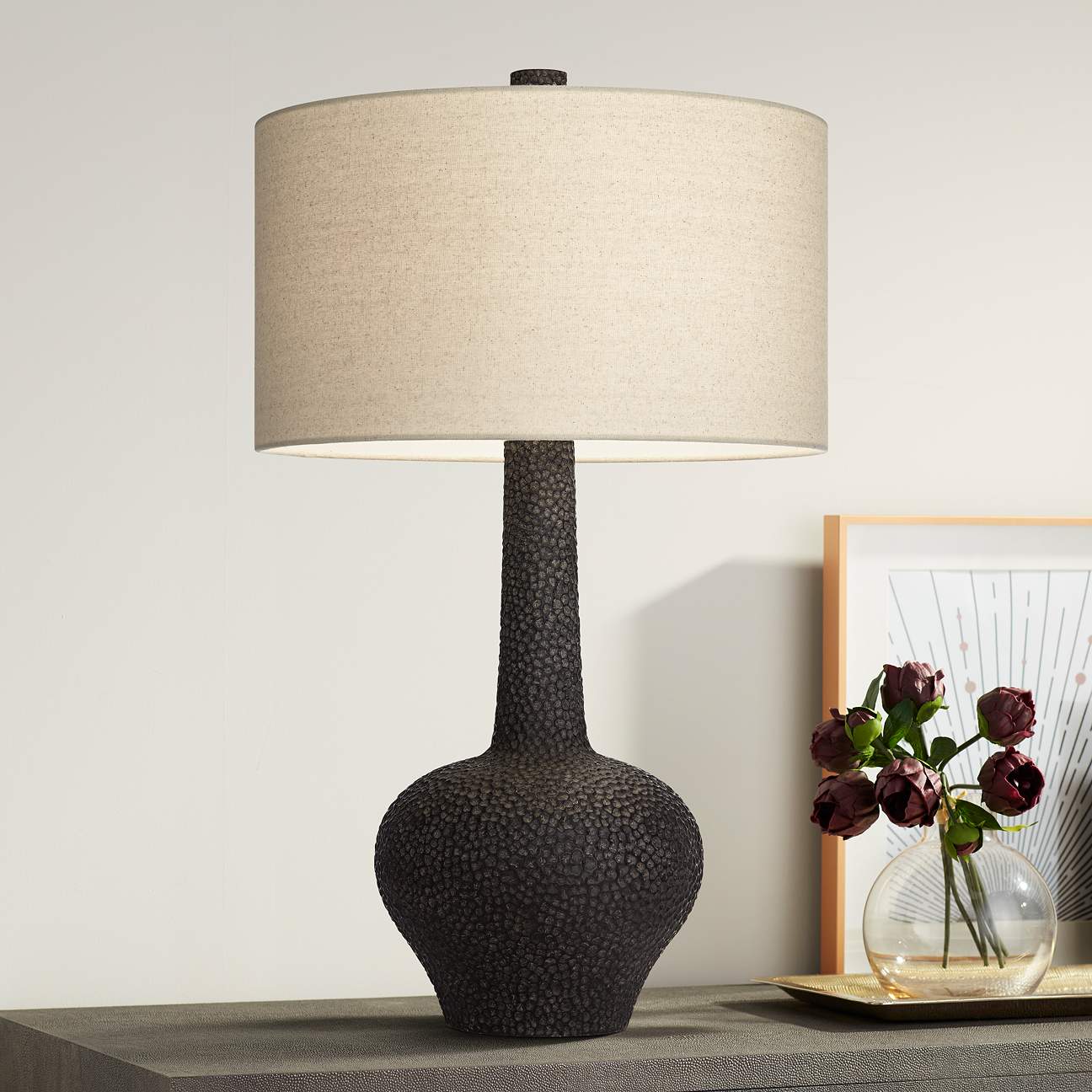 Possini Euro Design Lukas Pebbled Black Modern Table Lamp thumbnail 2