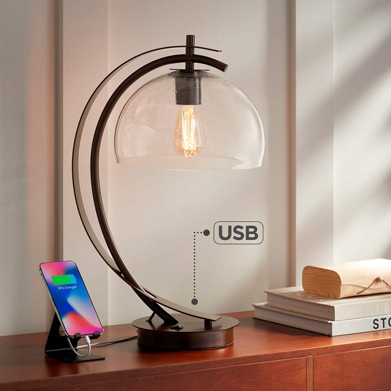 Calvin Glass Dome USB Table Lamp with LED Bulb thumbnail 2
