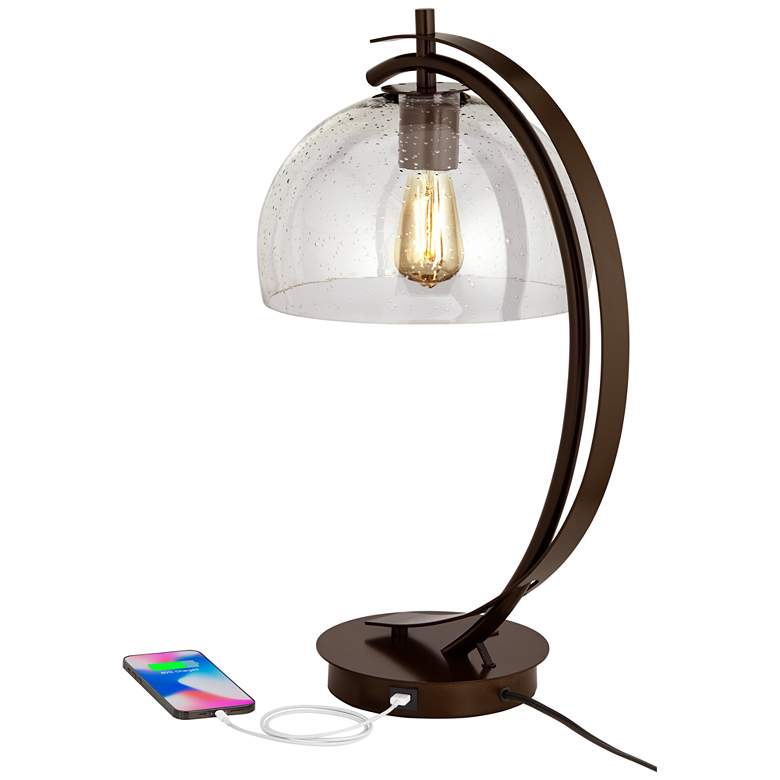 Calvin Glass Dome USB Table Lamp with LED Bulb thumbnail 3