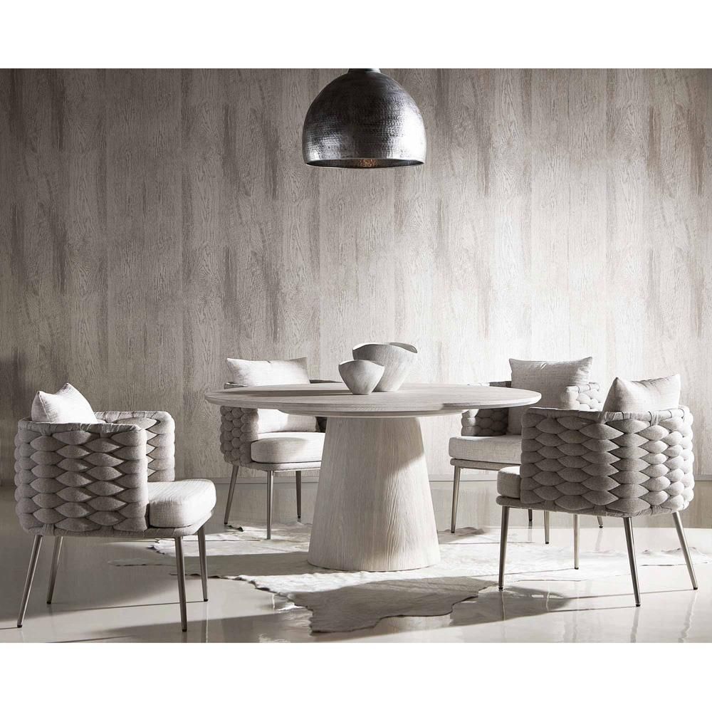 Aubree French Country White Wood Round Pedestal Dining Table thumbnail 2
