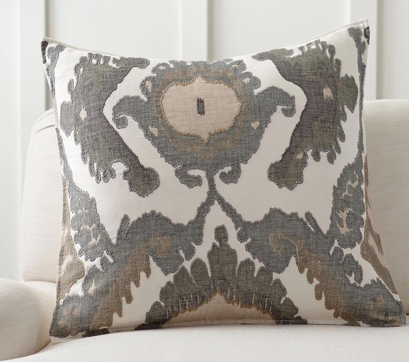 Hudson Ikat Embroidered Pillow-24"x24" thumbnail 2