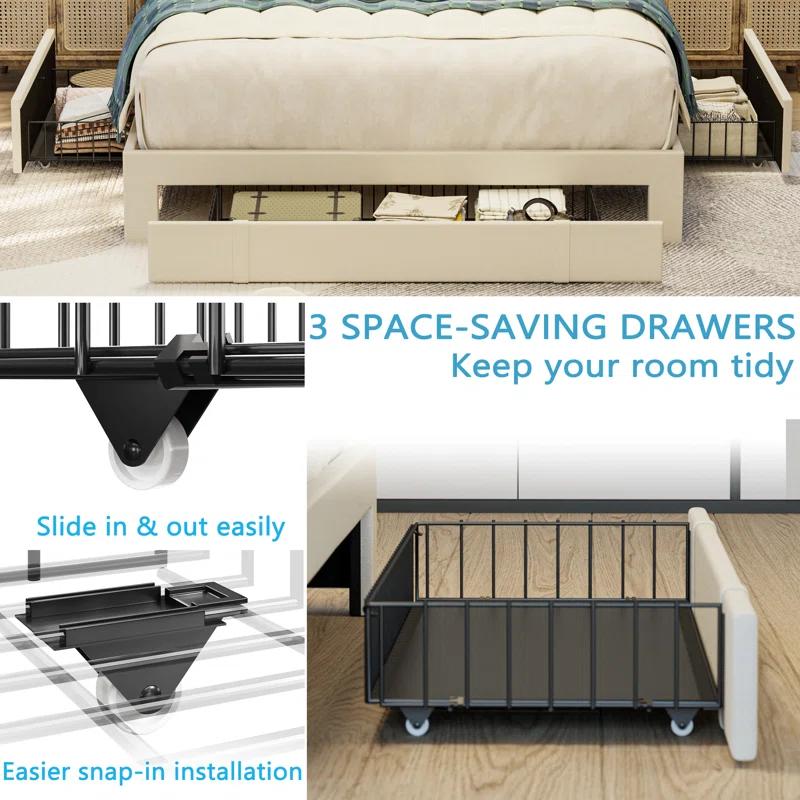 Upholstered Bed Frame with 3 Drawers-Full thumbnail 3