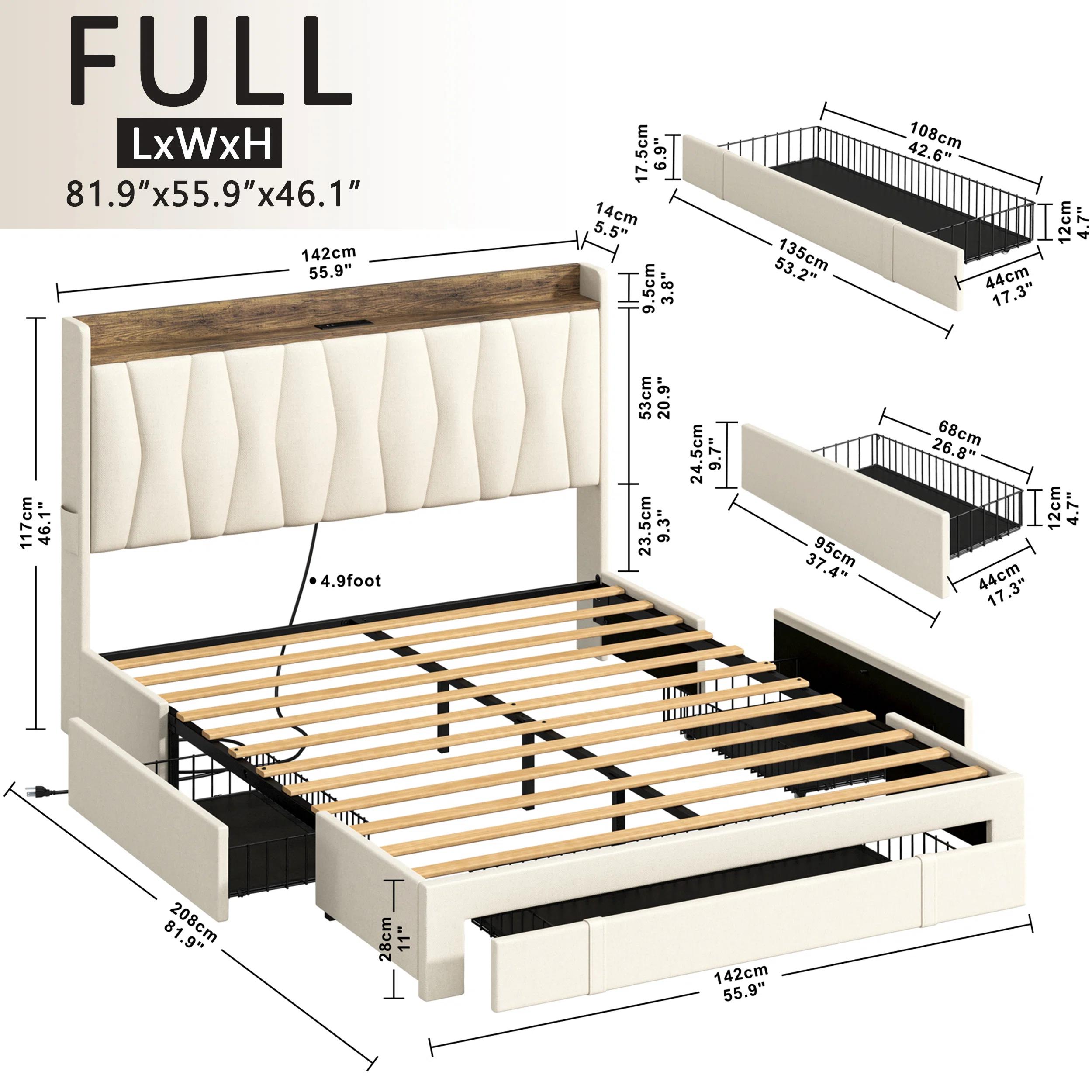 Upholstered Bed Frame with 3 Drawers-Full thumbnail 4