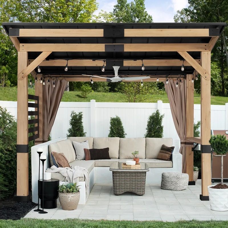 12 Ft. W X 10 Ft. D Cedar Wood Patio Gazebo thumbnail 2