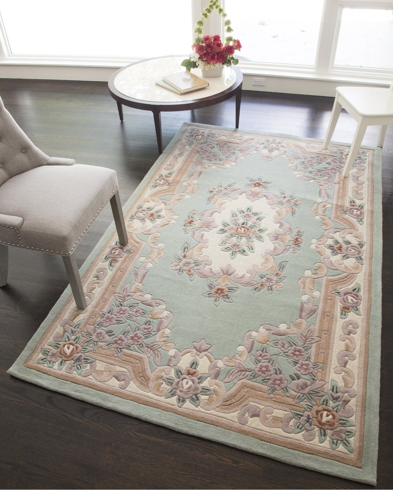 New Aubusson Traditional Light Green Area Rug thumbnail 2