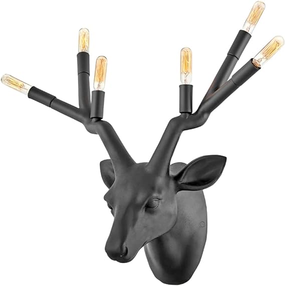 Stag Deer Head High Black Finish Modern Rustic Wall Sconce thumbnail 2