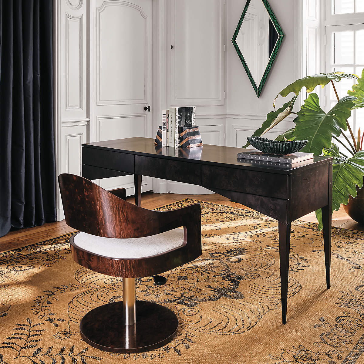 SPILLO DRAWER BLACK BURL WOOD DESK thumbnail 2